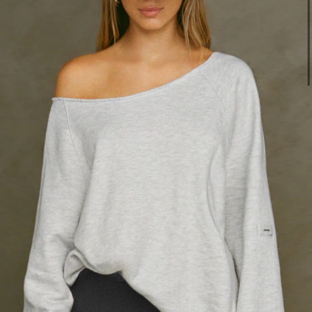 Joah Brown Off-Shoulder Gray Sweatshirt GET IT FOR 100 this weekend via v 3nm0